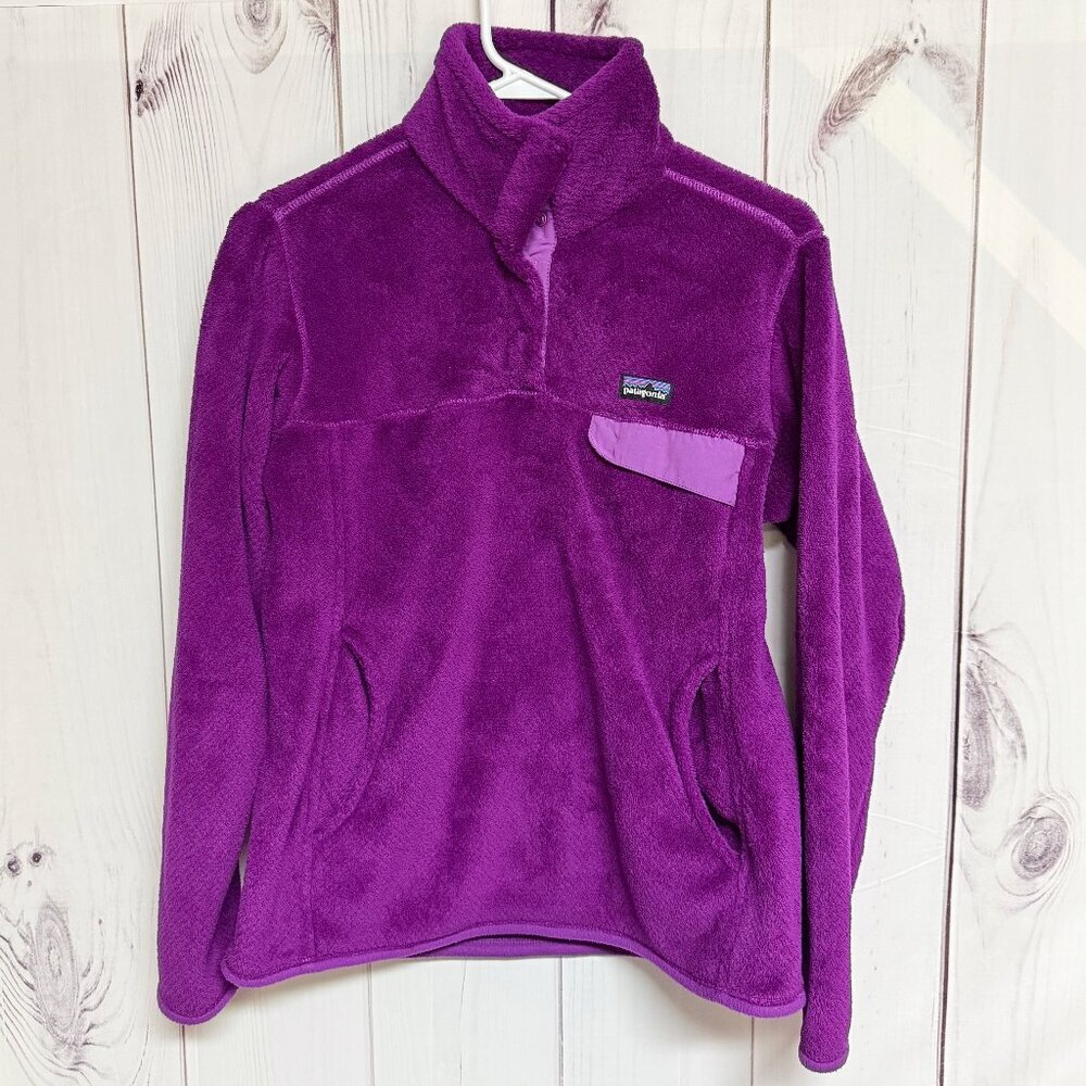 Patagonia Womens Re-Tool Snap-T Fleece M Purple High Pile Pullover EUC